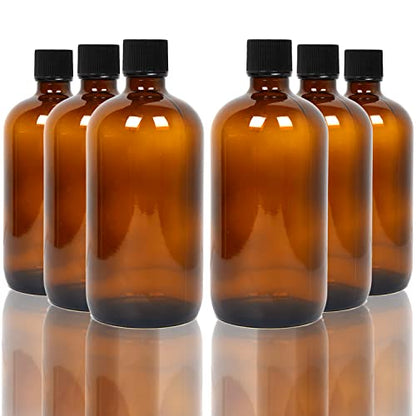 Youngever 6 Pack 8 Ounce Empty Glass Bottles with Lids, Amber Glass Growlers with Tight Seal Lids, Perfect for Secondary Fermentation, Storing Kombucha, Kefir
