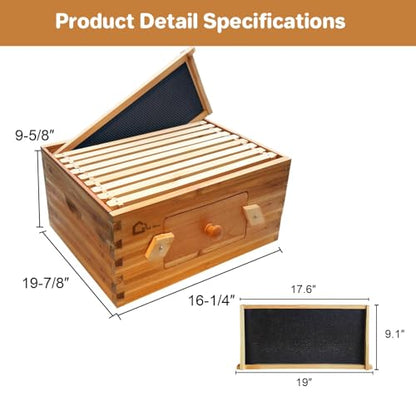 10 Frame Bee Hive Box, Wax Coated Honey Super Bee Hive Kit with Acrylic Window and Frames Foundations Sheets for Beginners Beekeepers, Deep Box - size: Deep Box with Window