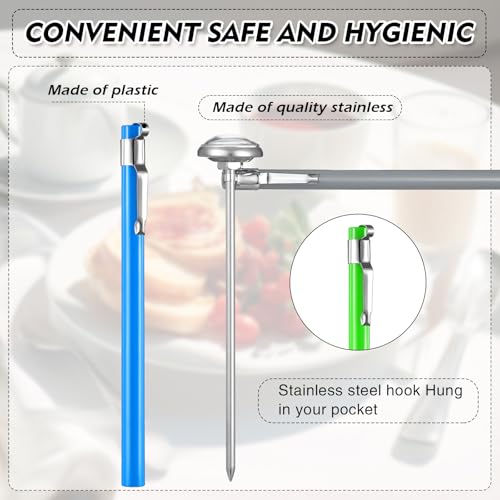 Xuhal 3 Pcs Stainless Steel Kitchen Thermometer with 5 Inch Long Stem 1 Inch Dial Thermometer Milk Frothing Food for Oven Probe Meat Grill BBQ Cooking Chocolate Water (Gray,Green,Blue) - color: Gray, Green, Blue