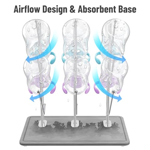 NiHome Baby Bottle Drying Rack with Diatomite Base & Stainless Steel Frame, Foldable Countertop Organizer Holds 9 Bottles, Space-Saving Stand for Water Bottles, Lids, Reusable Bags & More