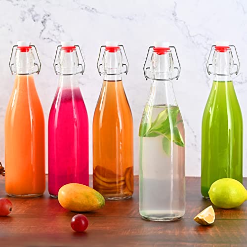 Clear Glass Bottle with Swinging Top for Airtight Lids, 16oz 10 Pack Beer Bottles with Flip Caps, Home Brewing and Fermentation Kombucha, Vanilla Extract, Beverage, Water, Kefir - size: 16 Ounces