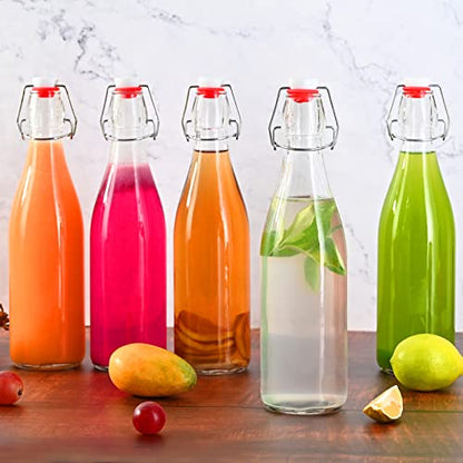 Clear Glass Bottle with Swinging Top for Airtight Lids, 16oz 10 Pack Beer Bottles with Flip Caps, Home Brewing and Fermentation Kombucha, Vanilla Extract, Beverage, Water, Kefir - size: 16 Ounces