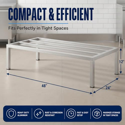 48" x 24" x 12" Aluminum Dunnage Rack – Heavy Duty Floor Storage Stand, NSF for Commercial Use - size: 48"W x 24"D x 12"H