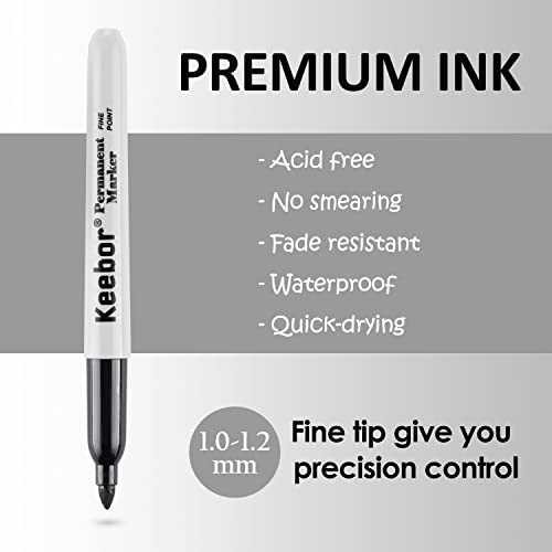 Keebor Black Permanent Markers Bulk of 100 Pack, Fine Point Permanent Marker Set, Waterproof, Quick Drying, School & Office Supplies - size: 100 Pack