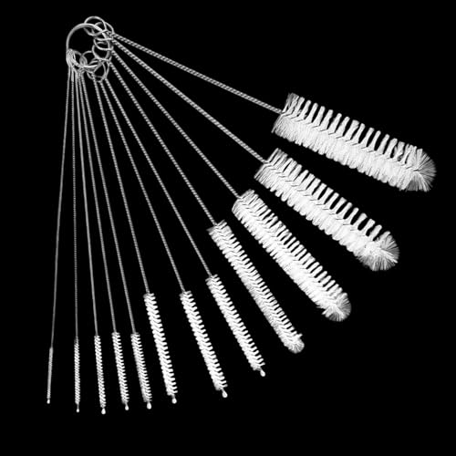 12 Multi-Size Brushes for Straws, Baby Bottles, Tumblers, Water Bottles, Sippy Cups, Tea Pots, Narrow Openings, and Narrow-Neck Containers (White) - color: White