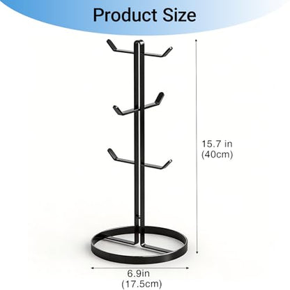 Mug Holder Tree,Coffee Mug Tree with 6 Hooks, Coffee Cup Holder,Stainless Steel Home Storage Mug Standing Rack for Big Mugs,Coffee Cup Countertop Stand Holders (Black) - color: Black