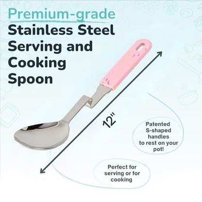 Souper Cubes + Lori Greiner No Mess Stainless Steel Cooking Spoon with Silicone Handle - Stainless Steel Serving Spoon No Mess Design Hooks on Side of Any Pot - Cotton Candy - color: Cotton Candy, size: Spoon 1-Pack