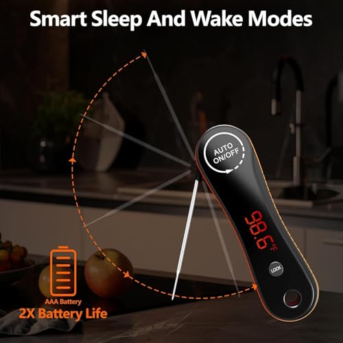 Paysean Meat Thermometer Digital Instant Read IP67 Waterproof for Cooking | Accurate Temperature Auto Rotating Backlit Display Ease Of Use for Grilling, BBQ, Candy