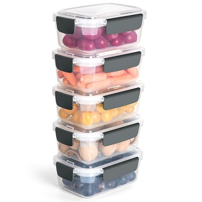 YORY 3cup Plastic Food Storage Containers With Lids For Portion Control,5pk | BPA free,Stackable and Nestable,Snaplock Lid ,Freezer Dishwasher Microwave Safe - size: 3 cups