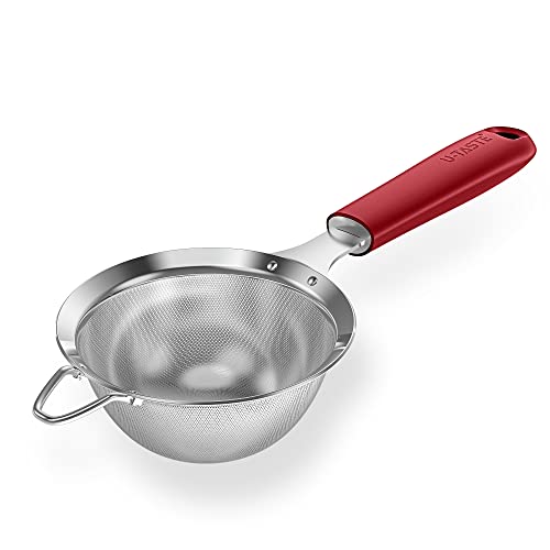 18/8 Stainless Steel Mesh Strainer: U-Taste 3.9 Inch Kitchen Fine Mesh Sieve Food Colander with Riveted Sturdy Silicone Handle and 30 Mesh Hole for Straining Flour, Quinoa, Tea, Juice (Red) - color: (4) Red, size: Small (3.9 x 11.1 in)