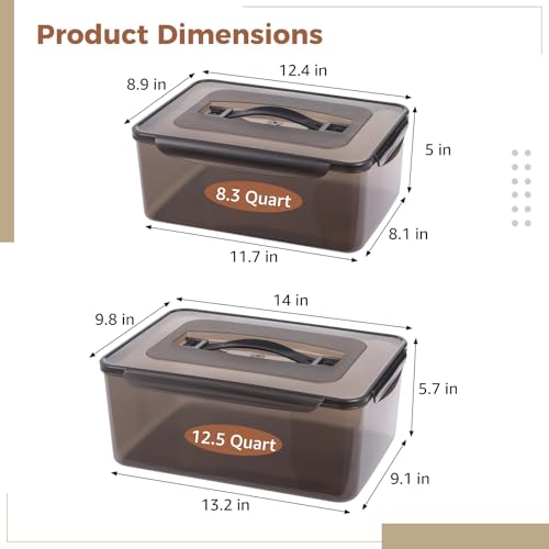 2 Pcs Brining Marinating Containers with Lid 12.5Quart & 8.3Quart Plastic Food Brining Containers Grilling Accessories for Meat Chicken Turkey Rib BBQ Prep Storage