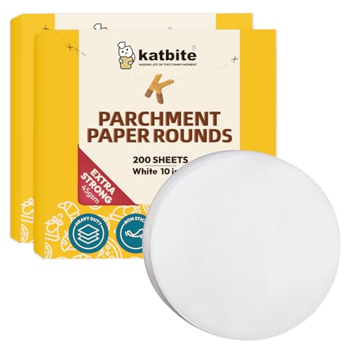 Katbite 10 Inch Parchment Paper Rounds, 400Pcs Round Parchment Paper for Cake Baking, Air Fryer Liners, Freezing, Tortilla Press(2 Pack of 200Pcs) - size: 10inch-400