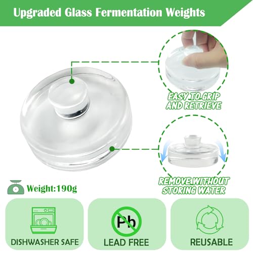Fermentation Kit for Wide Mouth Mason Fermentation Jar, Fermentation Kit with 4 Glass Fermentation Weights,4 Fermenting Lids,4 Airlocks,5 Silicone Gaskets,6 Silicone Grommets, 9 Stickers（No Jars）