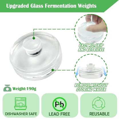 Fermentation Kit for Wide Mouth Mason Fermentation Jar, Fermentation Kit with 4 Glass Fermentation Weights,4 Fermenting Lids,4 Airlocks,5 Silicone Gaskets,6 Silicone Grommets, 9 Stickers（No Jars）