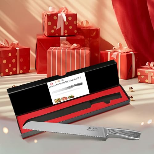 imarku Bread Knife 10 Inch: Japanese High Carbon Stainless Steel Professional Grade Serrated Bread Knife, Razor Sharp Edge Cake Knife for Homemade Bread/Bagels/Cake - color: Classic Silver
