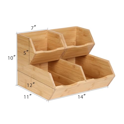 Bamboo Stackable Pantry Storage Bins, Kitchen Pantry Organizers and Storage, Potato and Onion Storage Bin, Wood Pantry Baskets for Produce, Fruits, Vegetable and Bread, Set 3 Pieces