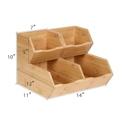 Bamboo Stackable Pantry Storage Bins, Kitchen Pantry Organizers and Storage, Potato and Onion Storage Bin, Wood Pantry Baskets for Produce, Fruits, Vegetable and Bread, Set 3 Pieces