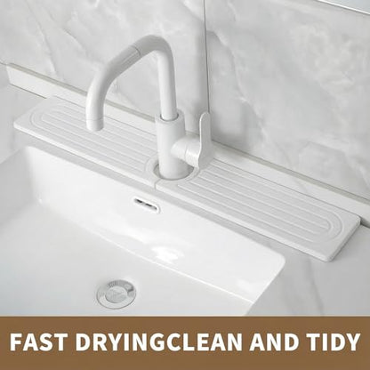 Diatomite Faucet Mat for Kitchen Sink, Quick-Dry Stone-Like Sink Mat, Flat Lay Absorbent Countertop Drying Mat for Faucet Area, Hard Diatomite Mat, White, 23.6 x 4 in - color: White2