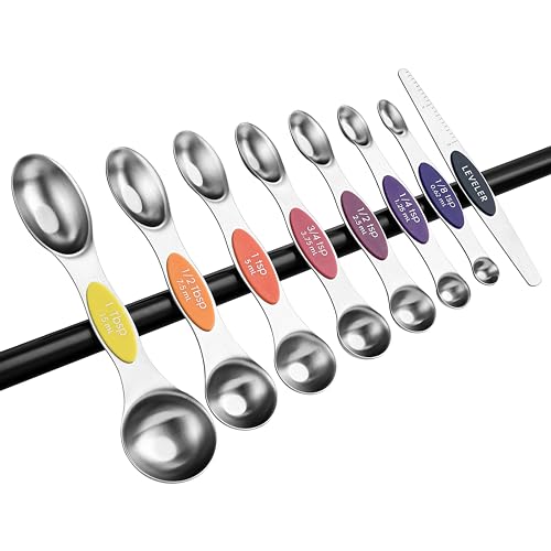 Spring Chef Stainless Steel Magnetic Measuring Spoons Set of 8 with Leveler, Nesting Teaspoon & Tablespoon Measuring Spoons, Kitchen Gadgets for Baking & Cooking, Fits in Spice Jars - Mountain Sunrise - color: Mountain Sunrise, size: 1-Pack