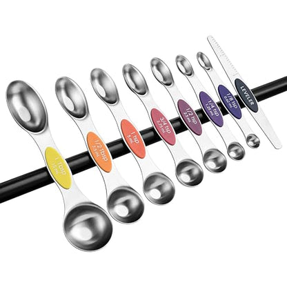 Spring Chef Stainless Steel Magnetic Measuring Spoons Set of 8 with Leveler, Nesting Teaspoon & Tablespoon Measuring Spoons, Kitchen Gadgets for Baking & Cooking, Fits in Spice Jars - Mountain Sunrise - color: Mountain Sunrise, size: 1-Pack