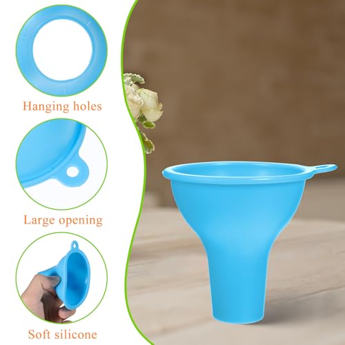 Silicone Funnels, 4 PCS Wide Mouth Funnel Kitchen Funnel Set Flexible Condiment Sauce Canning Set Flexible for Home Restaurant Squeeze Bottles Spice Filling Bottles Liquid Oil (3 x 1 Inch, Multicolor)