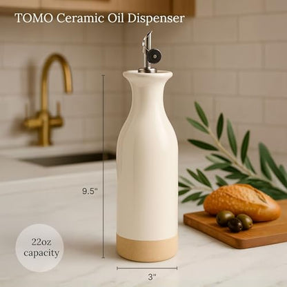 TOMO Ceramic Olive Oil Dispenser Bottle 22oz, Wide Mouth Easy Fill Design, Spill-Free Spout, Large Capacity