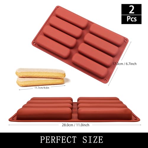 Silicone Finger Biscuit Mold, 8 Cavities, 11x6.7 inch, Set of 2 Baking Mold for Eclairs and Chocolate Bars - color: 2 Packs Silicone Finger Biscuit Molds Z276
