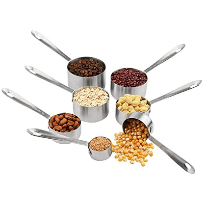 Measuring Cups and Spoons Set, 18/8 Stainless Steel Measuring Cups and Spoons, Metric & US Metal 7 Kitchen Measure Cups & 6 Measuring Spoons, Baking Measuring Tools Set 13