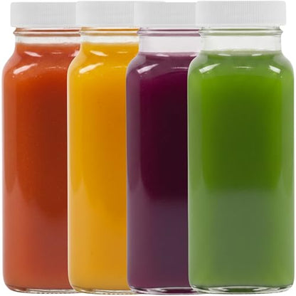 kitchentoolz 8oz Square Glass Juice Shot Bottle with Lid – 4 Pack 8 oz Milk Glass Bottles with Lids for Lunch Box, Airtight Reusable Drinking Jars for Smoothies, Yogurt, Kefir, Juice & Water - color: 8oz, style: 4 Pack