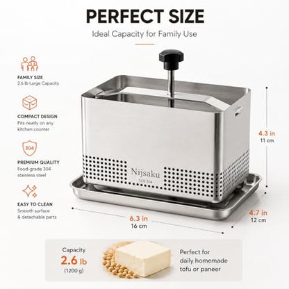 Tofu Press Stainless Steel Tofu Press & Paneer Maker - Cheese Press for Homemade Tofu, Paneer, Vegan Cheese - Heavy Duty Easy-to-Use Kitchen Tool with Adjustable Pressure BPA Free (Dishwasher Safe) - size: 6.3 x 4.72 in