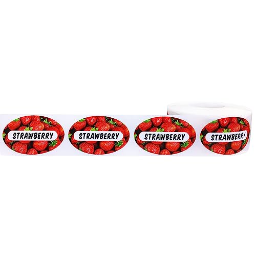 Strawberry Grocery Store Food Labels 1.25 x 2 Inch Oval Shape 500 Total Adhesive Stickers - color: Strawberry