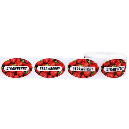 Strawberry Grocery Store Food Labels 1.25 x 2 Inch Oval Shape 500 Total Adhesive Stickers - color: Strawberry