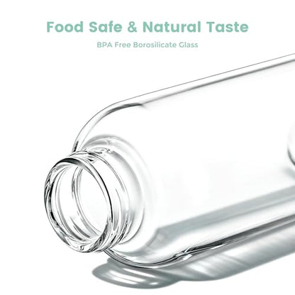 Mrsdry Glass Juice Bottles with Lids and Silicone Sleeves 18 oz, 4-Pack Reusable Clear Glass Water Bottles with Stainless Steel Airtight Cap for Juicing, Refrigerator, BPA Free Leak-Proof Drinking Jar - color: Blue