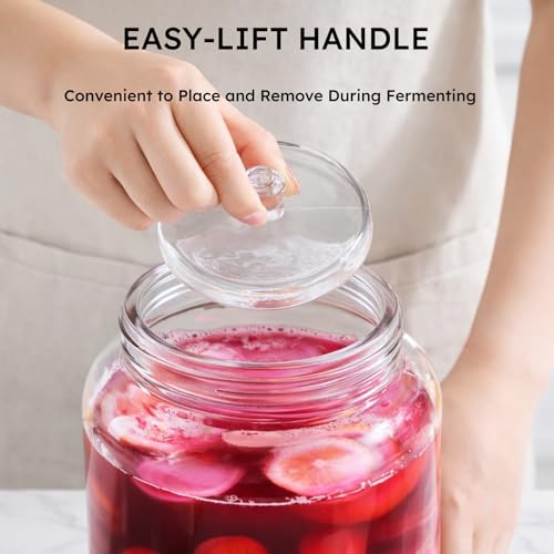 Jillmo Large Fermentation Weights for 1 Gallon Wide Mouth Jars, Heavy Glass Fermenting Weights with Easy Grip Handle, Keeps Vegetables Under Brine for Sauerkraut, Kimchi & Pickles, Pack of 2 - size: Plain - 2 Pack