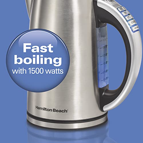 Hamilton Beach 1.7 Liter Electric Tea Kettle, Water Boiler & Heater | Fast Boiling 1500 Watts |Temp Control | Cordless Serving | Auto-Shutoff & Boil-Dry Protection | BPA Free | Stainless Steel - size: 1.8 Quarts