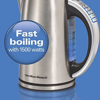 Hamilton Beach 1.7 Liter Temperature Control Electric Kettle,Water Boiler & Heater,Fast Boiling 1500 Watts,BPA Free,Cordless,Auto-Shutoff and Boil-Dry Protection,Stainless Steel (41020R),(Pack of 2) - size: 1.8 Quarts (Pack of 2)