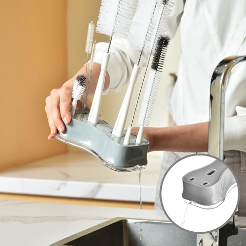 ALINK 8 Pack Bottle Brush Cleaning Set with Stand, Long Handle Bottle Cleaner with Holder for Narrow Neck Beer Wine Brewing Bottles, Stanley, Baby Bottles, Tumblers, Drinking Glasses, Straws - color: White