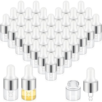 Didaey 200 Pcs 1/2/3/5/10/15 ml Mini Glass Oil Dropper Bottle Bulk, Clear Essential Small Empty Bottles Sample Containers Perfume Liquid Vials with Cap for Traveling (1 ml,Classic Silver) - color: Classic Silver, size: 1 ml