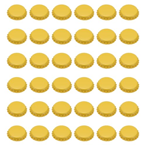 uxcell 108 Pcs Oxygen Absorbing Beer Bottle Caps, 32mm Pry Off Bulk Crown Caps Bottle Toppers for Soda Beer Wine Glass Bottles Home Brewing DIY Pendants or Craft Scrapbooks, Yellow - color: Yellow
