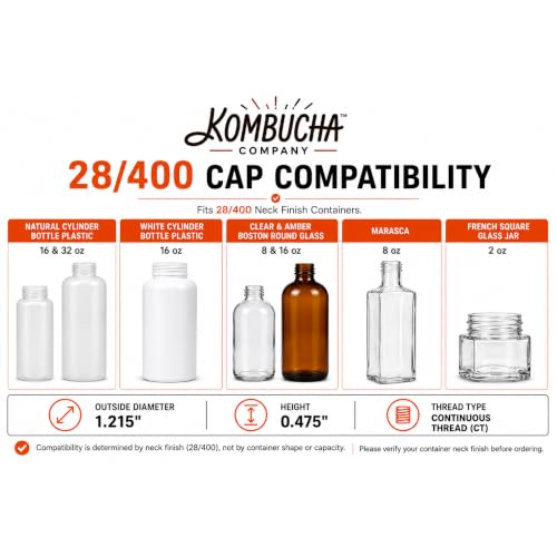 Black Polypropylene Screw Cap with Foam Liner, 28-400 Size, Fits Many 16oz & 32oz Bottles Including Boston Rounds, Good for Kombucha, Juice, Pack of 12 (Bottles Not Included) - size: 12 Pack