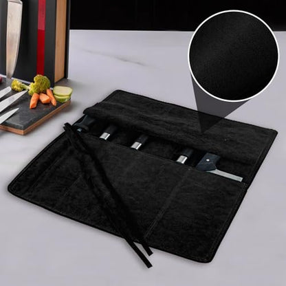 Genuine Leather Knife Roll, Knife Bags for Chefs Professional, Small Chef'S Knife,Knives Holders Protectors with 5 Slots (Black) - color: 5 Slots Black