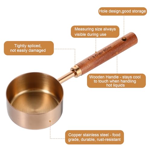 8-Piece Stainless Steel Measuring Cups and Spoons Set - Rose Gold Baking Measuring Cups and Spoons Set with Wooden Handles for Cooking & Baking (US & Metric Measurements)