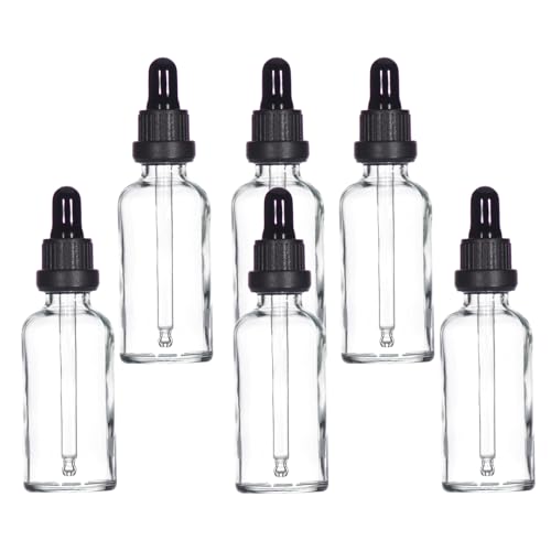 YIZHAO Clear Glass Dropper Bottle 2oz, Tincture Bottles with Glass Dropper, for Essential Oils, Aromatherapy, Cosmetic, Laboratory, Pharmacy, Liquids, Travel –6 Pcs - color: Transparent, size: 50ml-6