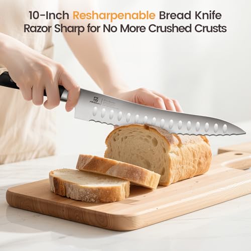Piklohas Bread Slicer With Bread knife, World's 1st Horizontal Bread Cutter for Homemade Bread, 4 Thickness Adjustable, Paired With Multifunction Serrated Knife for Efficient Slicing, Baking Gifts - size: 10-Inch Bread Knife & Slicer