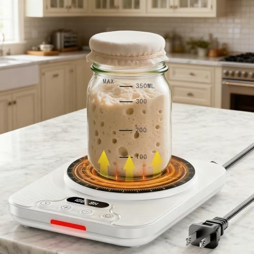 COANTO Sourdough Starter Warmer with 1°F Precision Thermostat - 24H Timer & Auto Shutoff, Compact Sourdough Warming Mat for Sourdough Starters, Yogurt, Pickles, Kombucha - Fits 16–40oz Jars