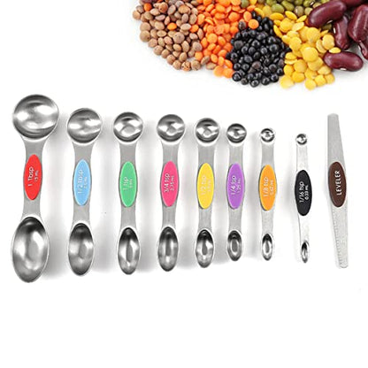 19-Pc Magnetic Measuring Cups and Spoons Set, with Lid, Rainbow | Includes 1 cover, 9 stackable cups set & 9 multicolor magnetic spoons, BPA-free & dishwasher safe, for liquid & dry baking - color: 19 Piece - Rainbow
