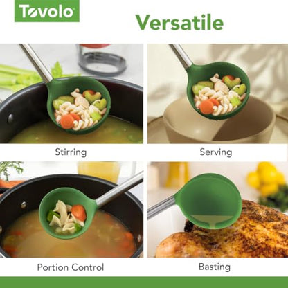 Tovolo Silicone Ladle With Stainless Steel Handle Deep Soup Ladle for Cooking Canning Serving Soup Punch Stew Sauce, Large Kitchen Utensil Spoon Dishwasher Safe BPA Free Silicone Pesto Green - color: Pesto