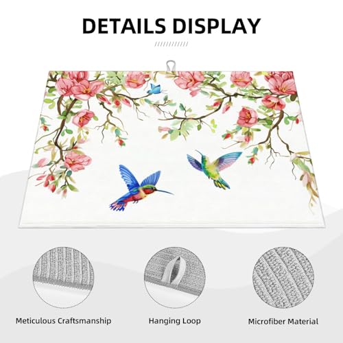 Hummingbird Butterfly Magnolia Dish Drying Mat For Kitchen Counter, Super Absorbent Microfiber Dish Drying Pad, Kitchen Gadgets For Easy Clean Multi-Use Large 18"x24" - color: Hummingbird Butterfly Magnolia