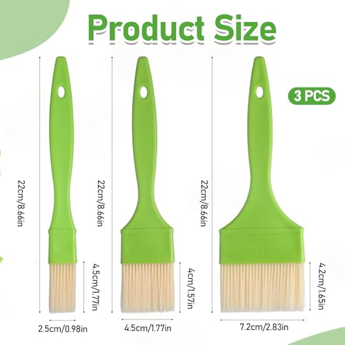 3 Pcs 1/2/3 inch Pastry Brush Set, Bristle Basting Brushes for Cooking | Plastic Handle Butter Brush, Kitchen Brushes for Oil, BBQ Grill, Egg, Butter Sauce, Baking, with Hang Hole Design