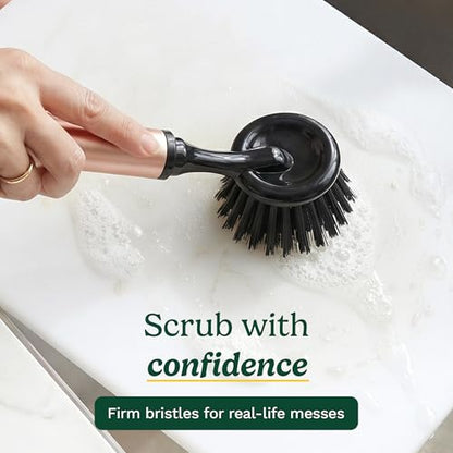 Cuisinart Dish Brush with Handle, 2 Pack, Firm Bristles | Multi-purpose dish scrubber for plates, pots, and pans, deep cleaning removes grease, safe for nonstick, round head - color: Round-black Metallic